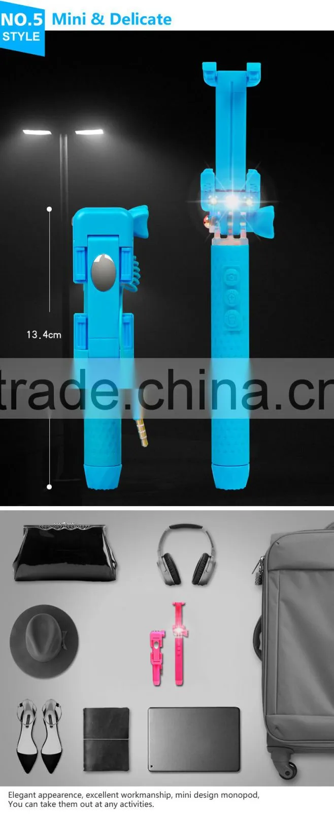 Hot sale high quality mobile phone flash light,mini selfie stick with LED light