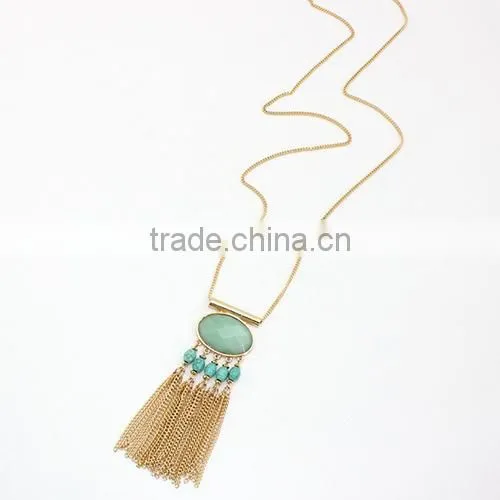 Elegant Green Gemstone Turquoise Necklace With Tassel Chain