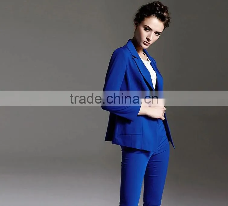2014 New Style Jewelry Blue Slim Fit Long Sleeve Ladies Suit