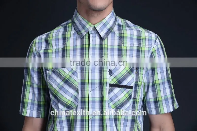 Fashion Short Sleeve Casual Design High Quality 100%Cotton Check Men Shirt
