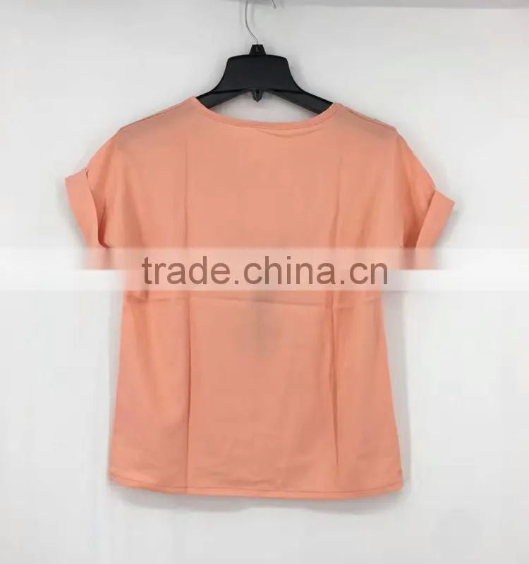 women leftover stock factory drectly sell orange print chiffon t-shirt