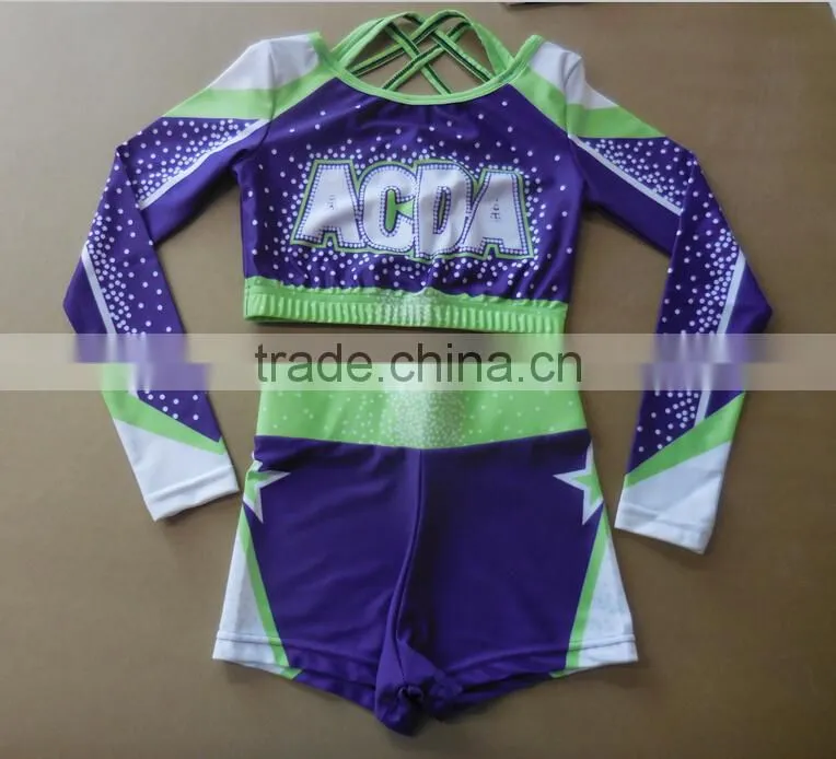 Cheap Girls Cheerleader Uniforms, Comfortable Lycra Compression Cheerleading Bras and Shorts