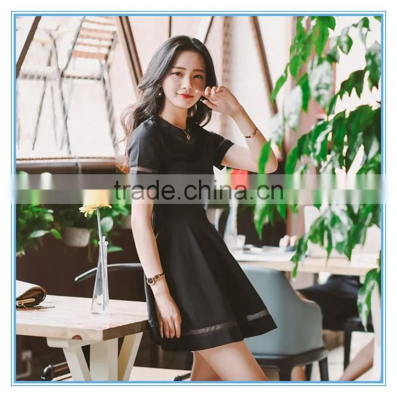 2016New Arrival Ladies Western Dress Designs Skater Short Umbrella Dress With Mesh Insert