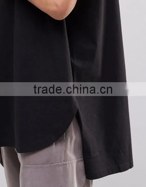 Men fashion plain crew neck curved front hem super oversized black tee shirts / t-shirt custom