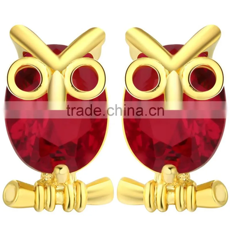 Cute gold color red zircon oval owl women jewelry party earring