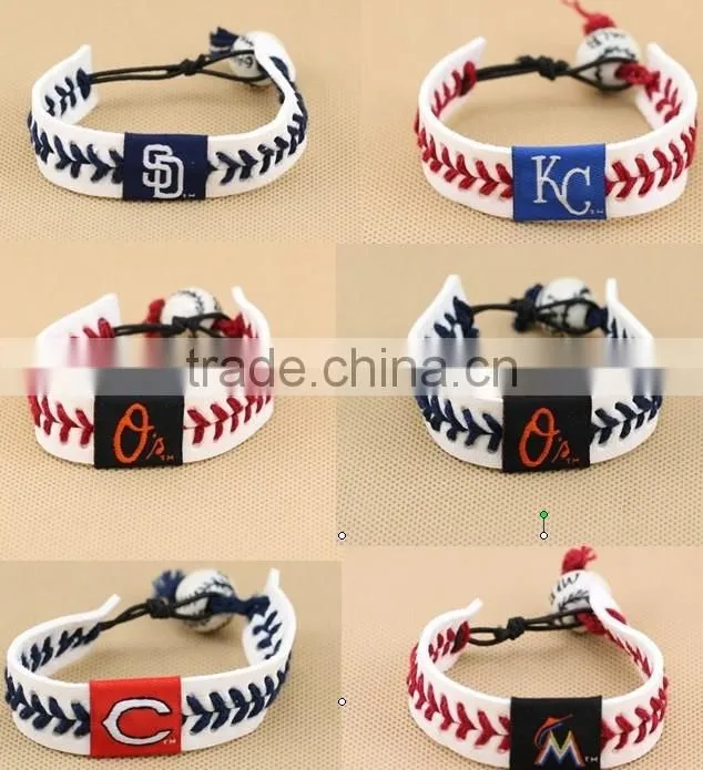 U.S. Major League Baseball leather braided bracelet, baseball sports leather bracelet,custom logo leather bracelet for promotion
