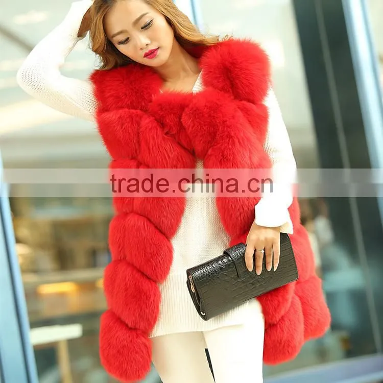 2015 fashion Lady Natrual Fox Fur vest women's real Full Fox fur and leather winter overcoat girl's outerwear Fur Vest coat