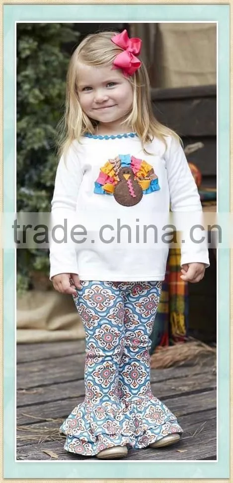 baby clothes turkey embroidered t-shirt thanksgiving outfit children's fall boutique clothes wholesale latest shirt designs