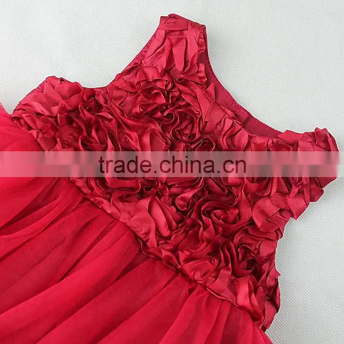 Newest Girl Party Dress Red flower Fashion Kid Dresses Children New Year Hot Sale GD31025-3