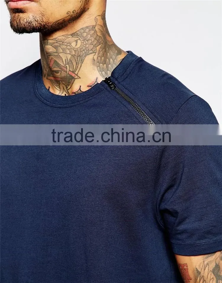 Guangzhou Shandao New Arrival 180g 100% Cotton with Shoulder Side Zipper Short Sleeve O-Neck Wholesale Blank T Shirts