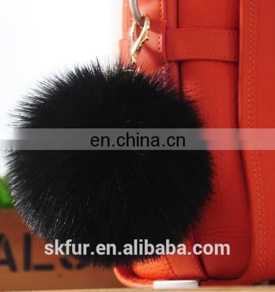 Handmade colorful faux fur pom pom keychain
