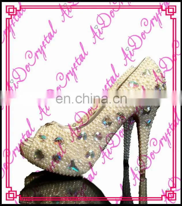 Aidocrystal Hot Sale New Design White Pearl sandals 6cm peep toe High Heel for Women Wedding Party Shoes