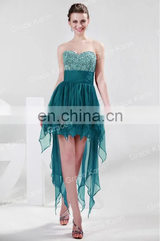 Strapless Chiffon Cocktail Dress Beads short front long back cocktail dress CL4326