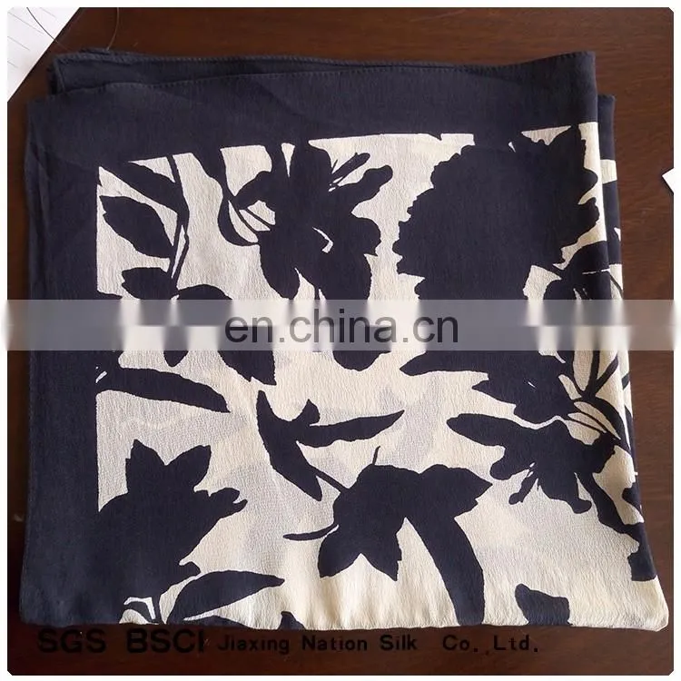 Digital print black flowers pattern crepe de chine silk scarf