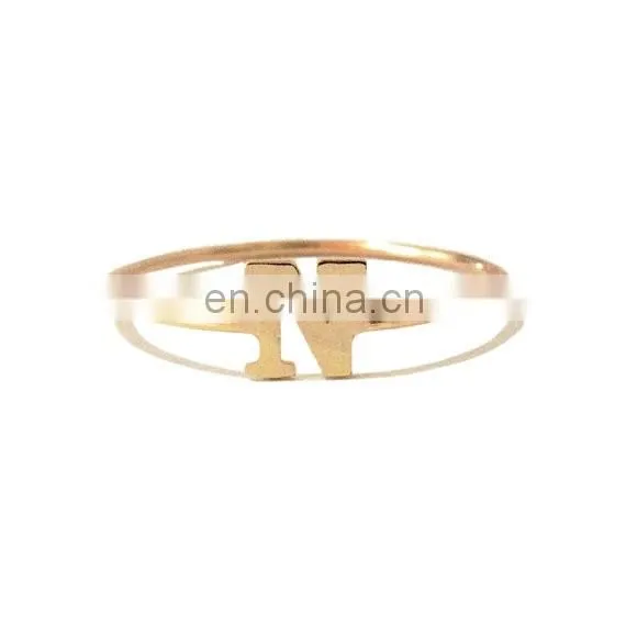 Solid 18K Gold Personalized Initial Alphabet Letter Name Charm Stackable Ring