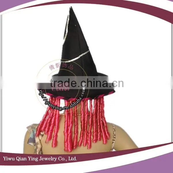 ladies cheap pink fashion witch hat with wig