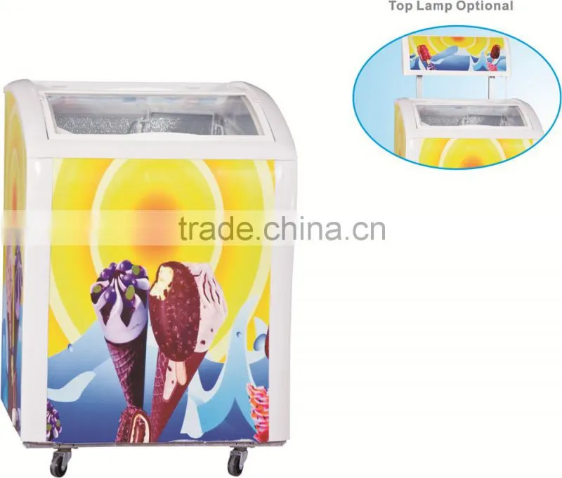 138L mini sliding cuvered glass door horizontal chest deep freezer