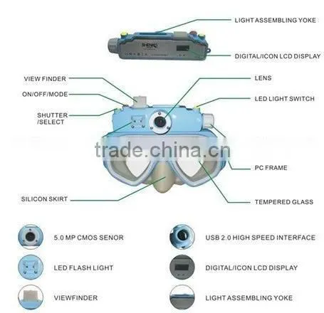 4GB internal memory diving mask with camera with 3 hours recording
