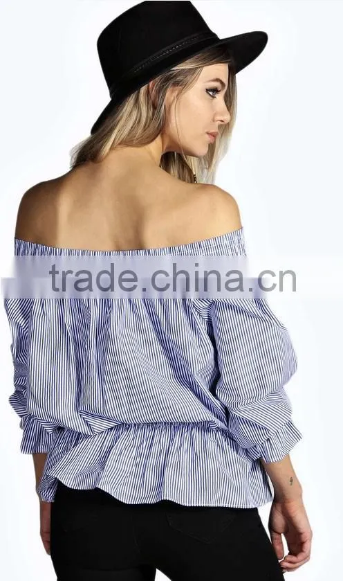 2015 china manufacturer customized ladies the latest design shoulder striped blouse