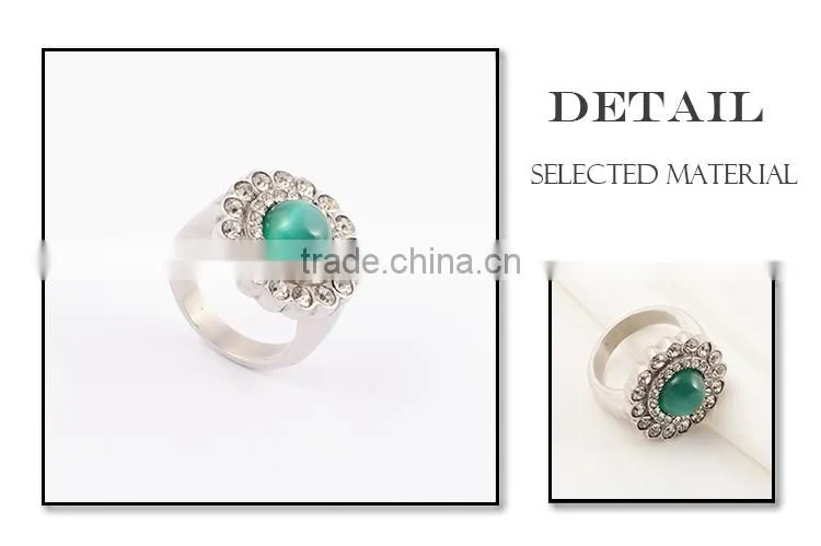 New products 2015 green stone stainless steel silver ring