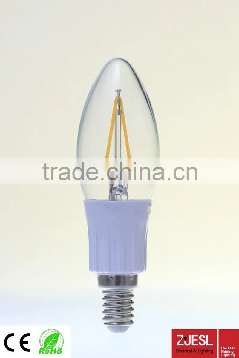 c35 2w e14 220v-240v led lights candle filament candle bulb with CE&RoHS 2Years Warantty