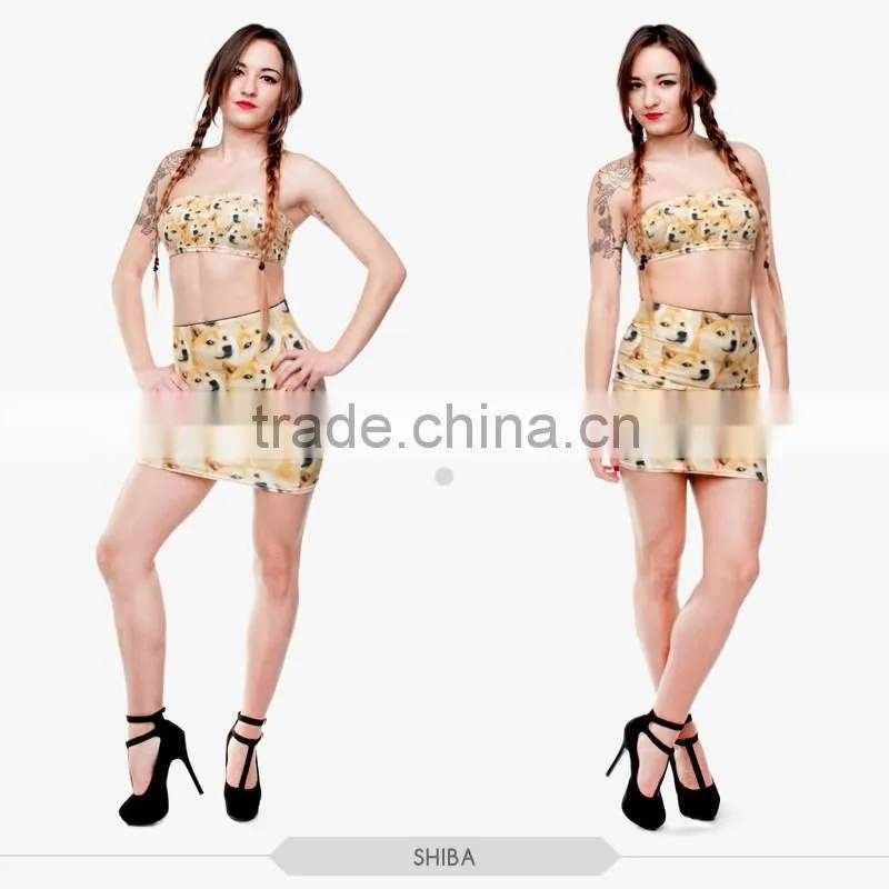 Women fashion puppy dog sexy girls tight slim mini skirt high quality 3d digital full print custom hot sale tube stretchy skirt