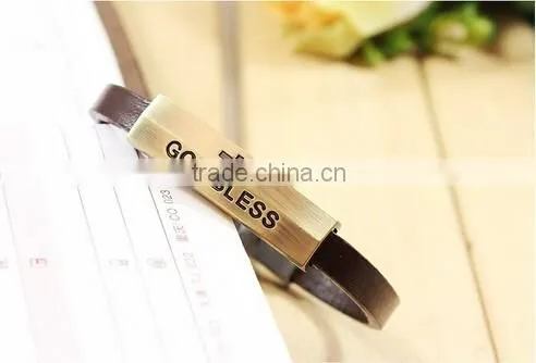 >>New arrival God bless cross leather bracelet/