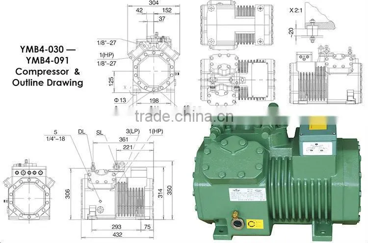 Yemoo 6HP Semi-hermetic piston refrigeration Bitzer chiller compressor brands for cold room