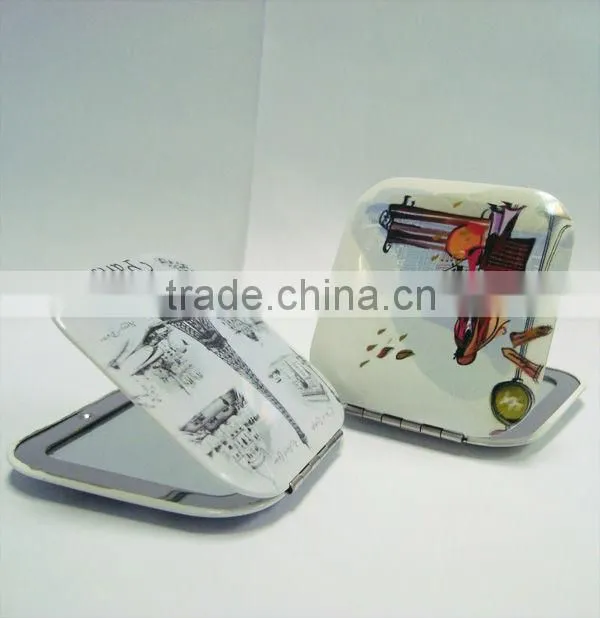 Printed Metal Pocket Mirror Square Cosmetic mirror/Make-up Mirror/Compact Mirror in Aluminium
