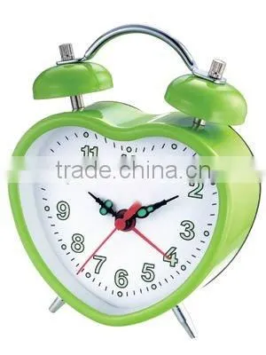 Metal mechanical heart shaped twin bell alarm clock
