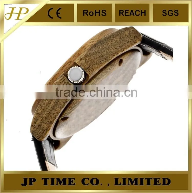 New coming natural square indonesia wooden watch leather strap date function