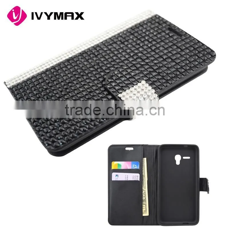 2016 latest new design full body bling diamond leather flip wallet case pouch for alcatel fierce xl