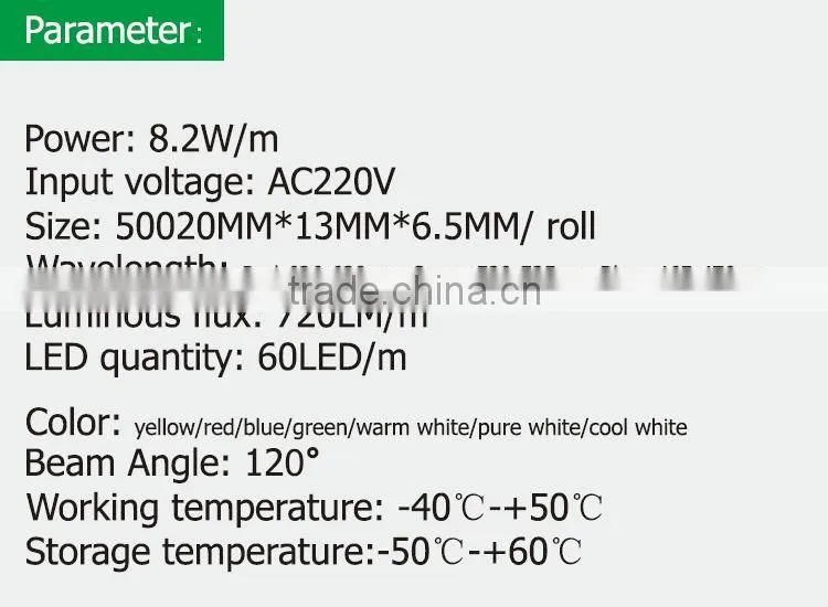 High quality 8.2W/M AC220V SMD5050 IP67 60LED/M 720LM/M Flexible Led Strip light