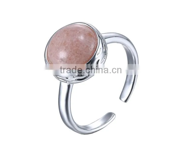 2016 New design pink stone silver plating copper open ring wholesale in spring