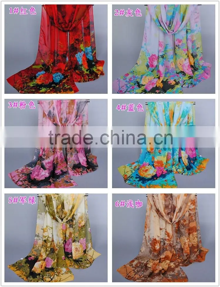 Scarf China Wholesale women fashion flowers Pattern scaves Chiffon silk 160*50 scarves pashmina shawls