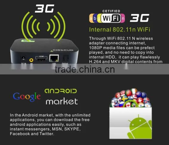 Best Android 4.0 PC Smart TV Box HD IPTV Player google tv remote