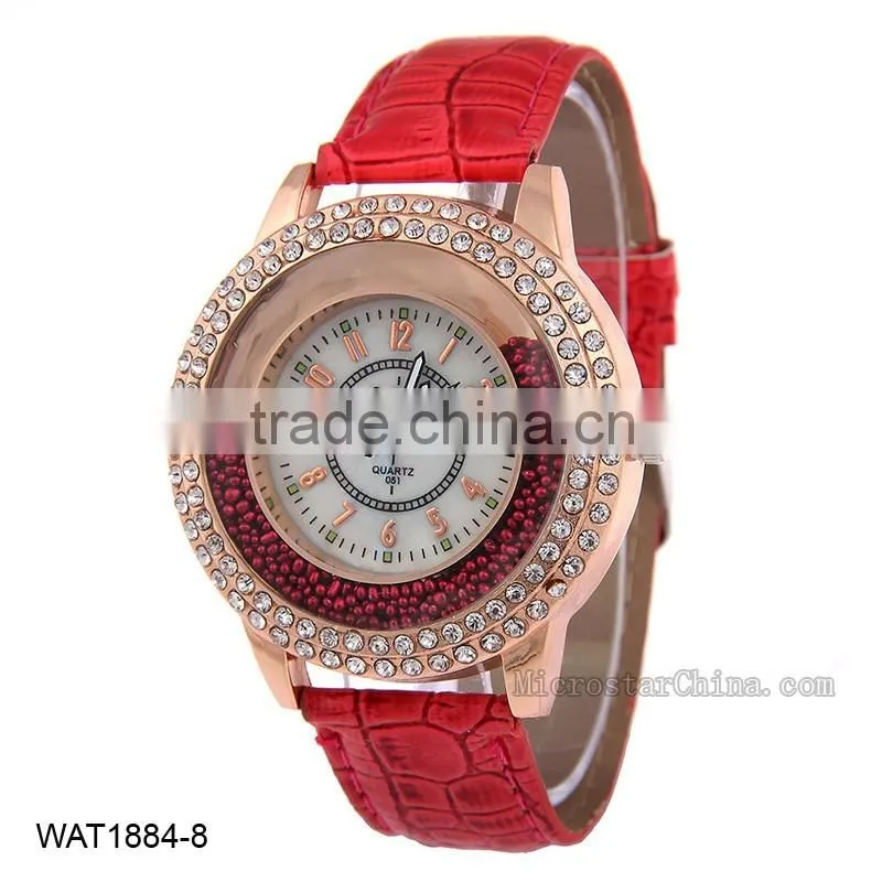 Luxury Women Fashion Leather Band Quicksand Crystal Quartz Watch
