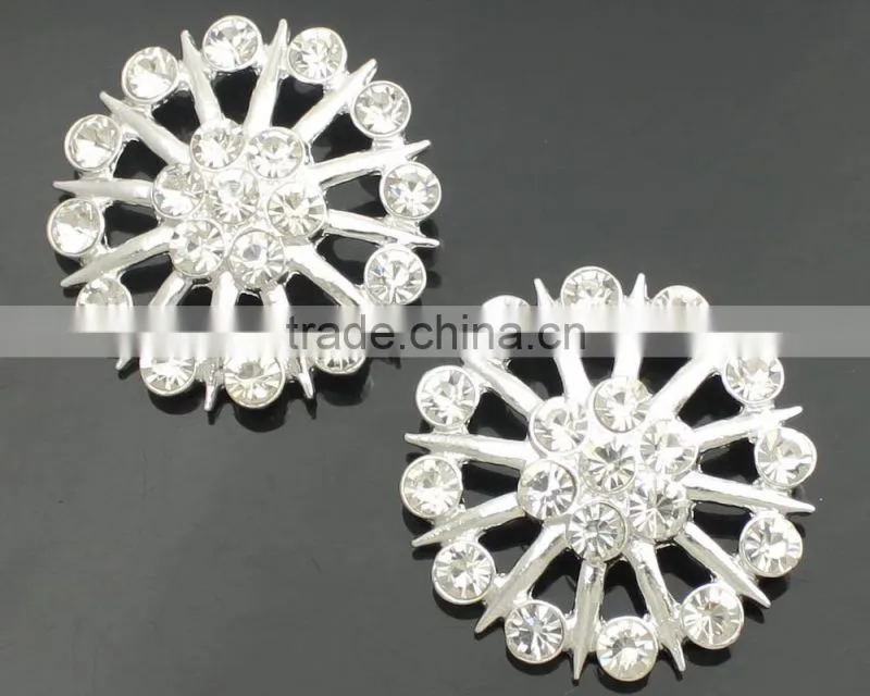 silver round metal shank button with rhinestones RNK1293