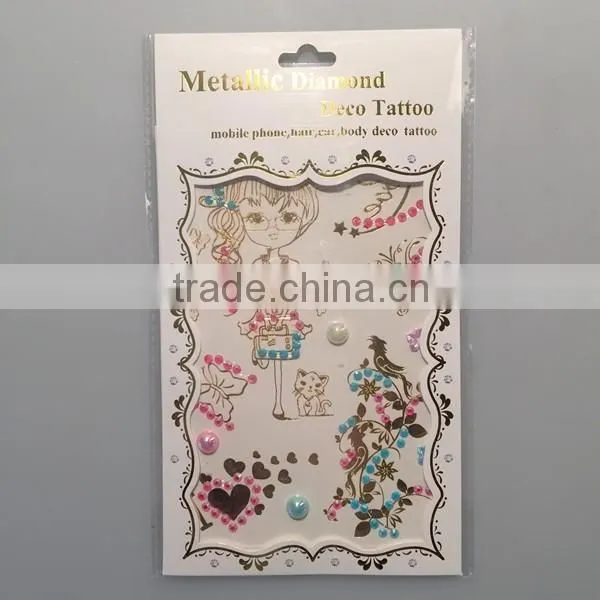Custom Multi-application metallic tattoo with rhinestone gold crystal hair tattoo stickers