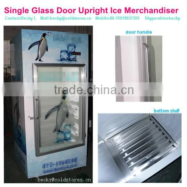 Single glass door upright ice merchandiser