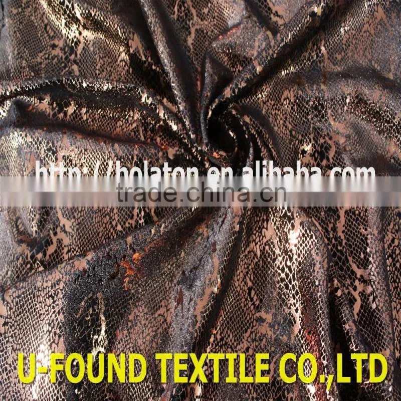new fancy item 95% polyester 5% spandex warp knitted velvet with bronze foil python pattern print fabric