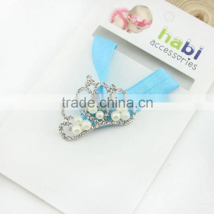 New European Kids Infant Newborn Baby Girl Hair band with Pearl Crown, Bridal Veil Tiara Pearl glitter Rhinestone Crown