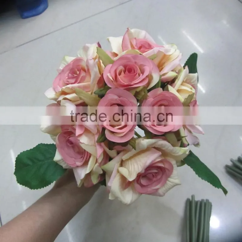 hot sale silk rose flower wedding bouquets with holder