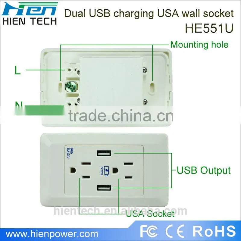 15A portable battery powered outlet USA plug type with 2 USB ports 2 gang socket
