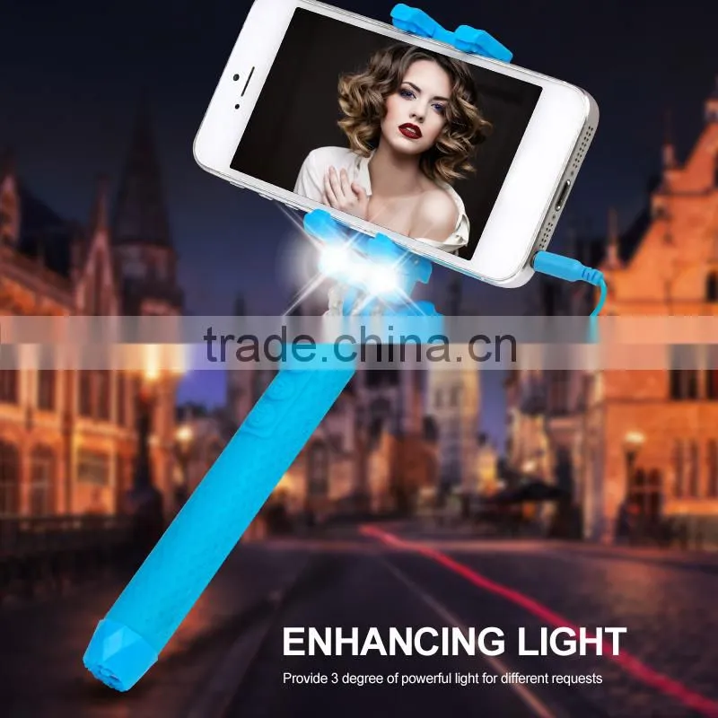 2015 Hot New Products Super Mini Selfie Stick With LED Flash Light, China Manufacturer