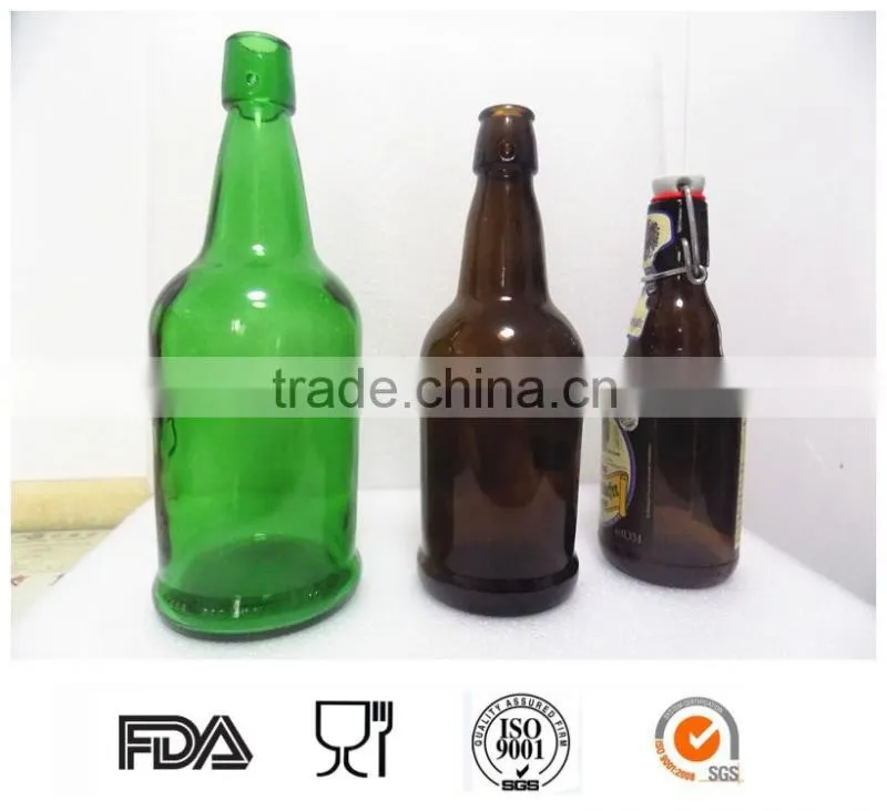 Glass beer bottle with swing top cap/clip cap