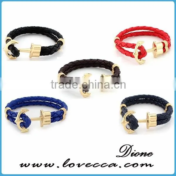 Alibaba Express Hot Sale real leather anchor bracelet genuine leather navy anchor bracelet