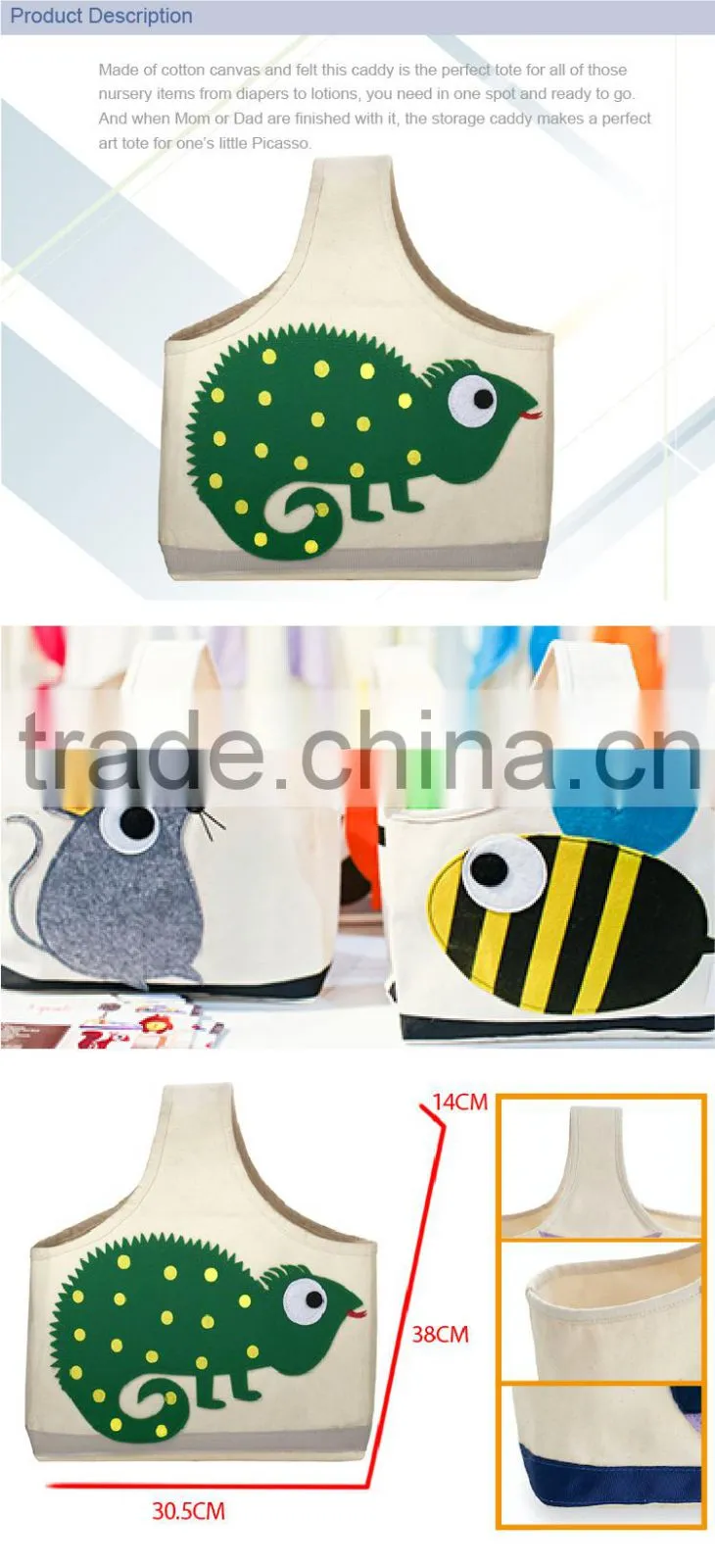 Clothes Toys Cotton Polyester Canvas Felt Storage Caddy for Kids