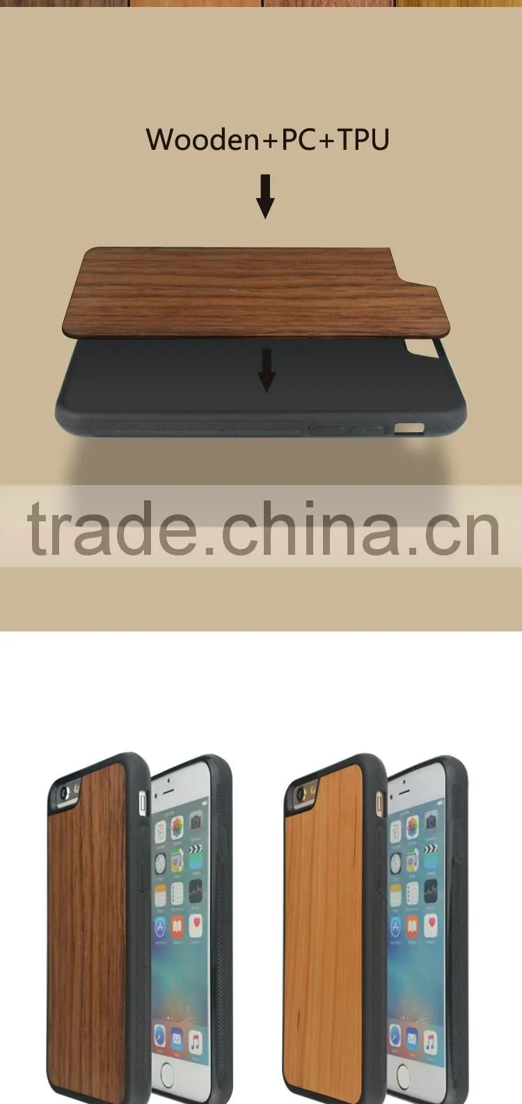 New Natural Material 360 Degree Protective Wooden+TPU Phone Case Cover For iPhone 6 6S 6S Plus