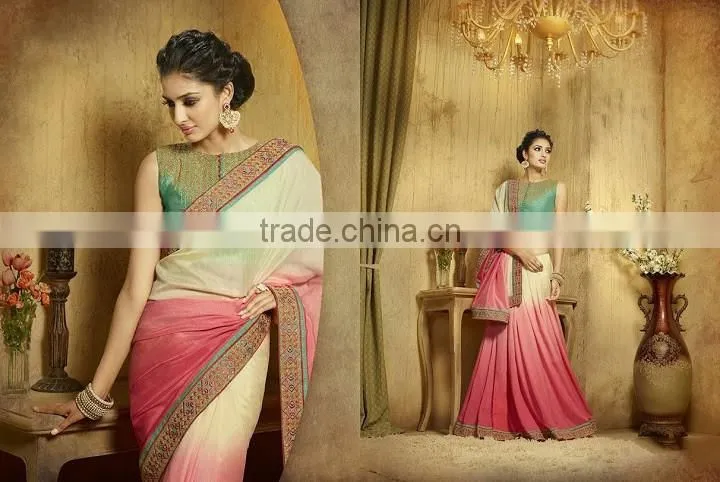 Viscose Red Resham Work Lehenga Saree